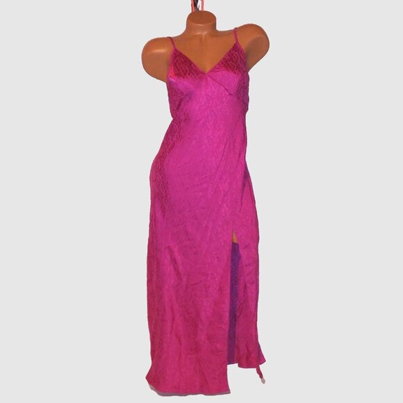 Victoria Secret Lingerie Chemise Slip Long Gown VS Logo Print Luxe High Slit Adj